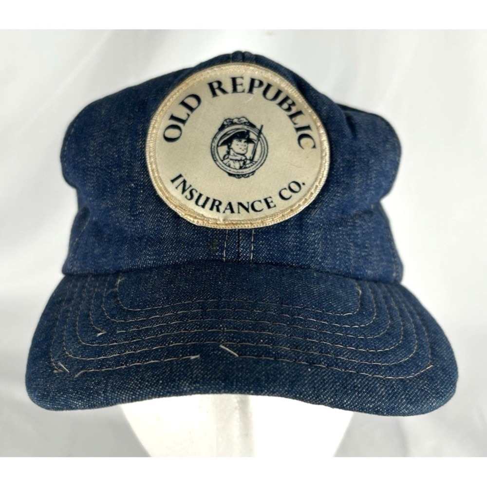 Vintage Old Republic Insurance Denim Snapback Hat Cap Patch Adjustable Cardinal